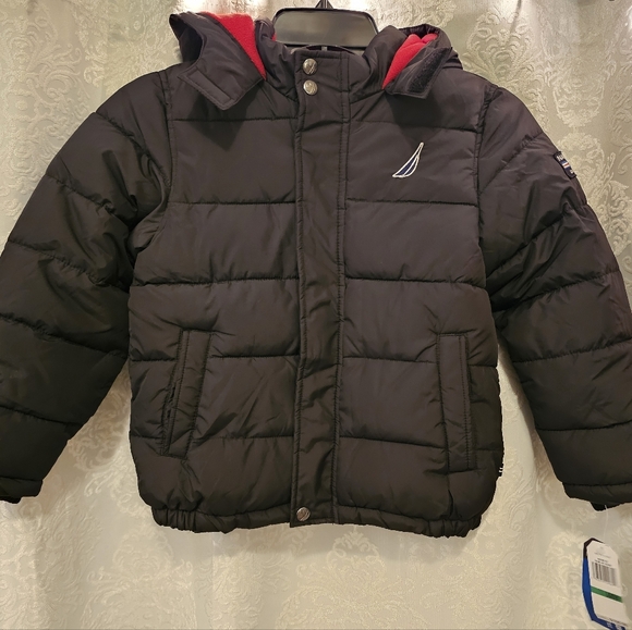 Nautica Kids Black Puffer Jacket with Red Lining - Picture 1 of 10